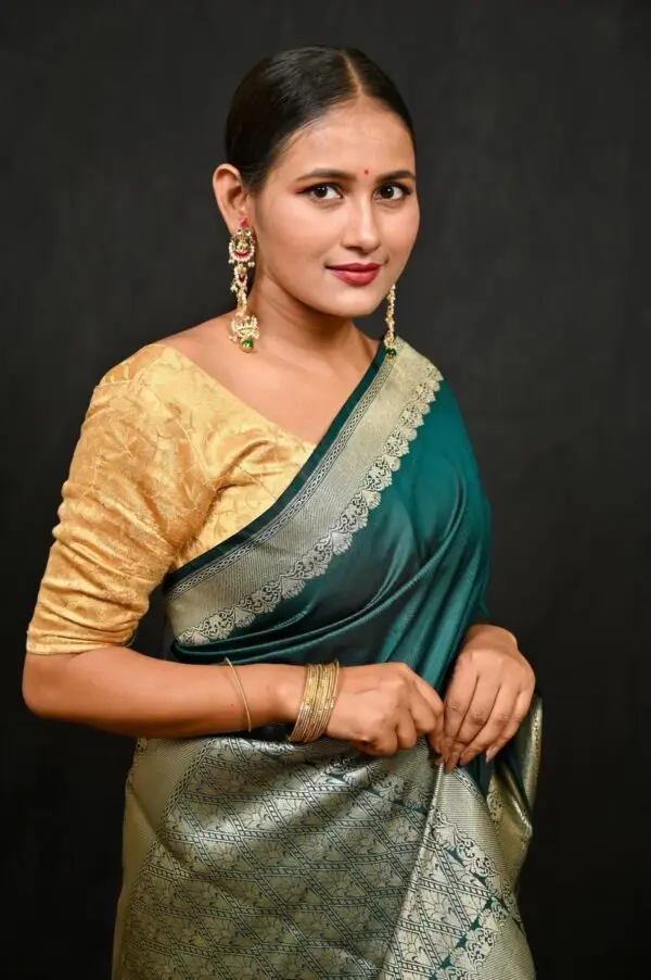 Bottle Green Banarasi Katan Silk Saree