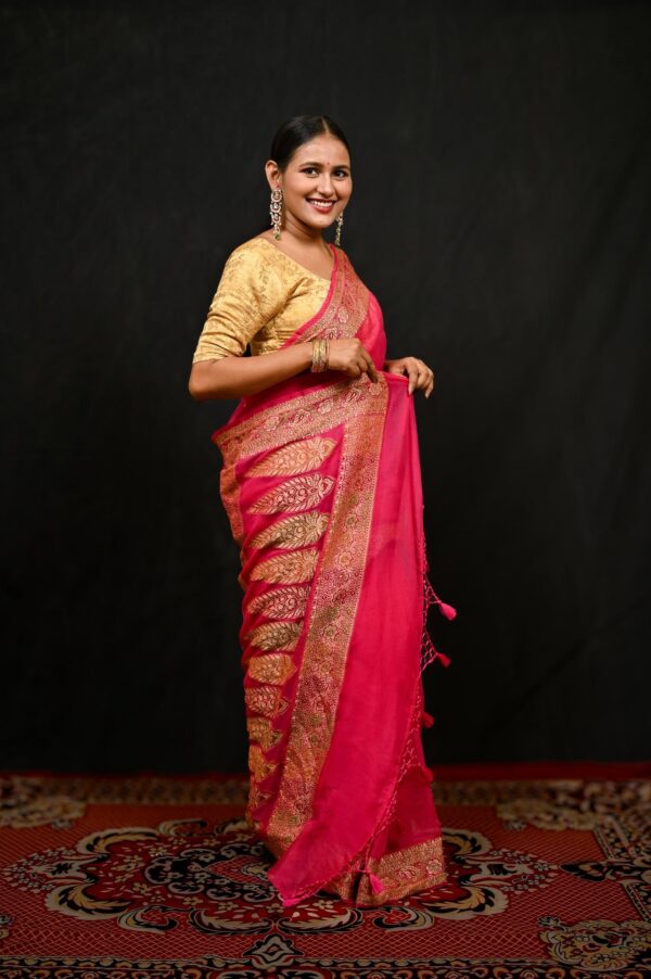 Celebration Pink Pure Chiffon Banarasi Saree