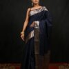 Navy Blue Plain Georgette Banarasi Saree