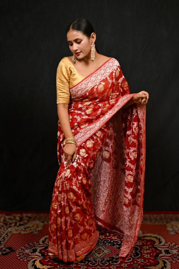 Rust Jal work Georgette Banarasi Saree