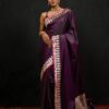 Wine Plain Mashru Silk Banarasi Saree