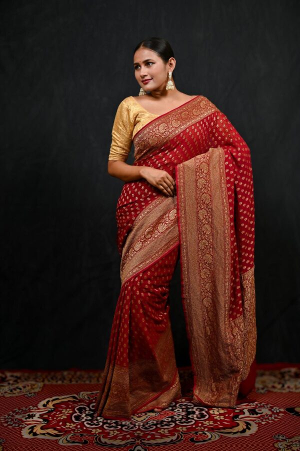 Deep Red Pure Khaddi Banarasi Saree