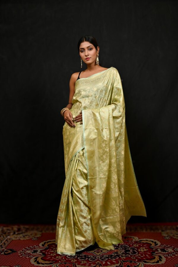 Pista Green Jal Work Mashru Silk Banarasi Saree