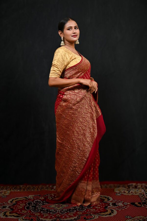 Deep Red Pure Khaddi Banarasi Saree - Image 2