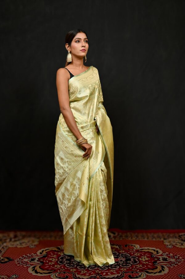 Pista Green Jal Work Mashru Silk Banarasi Saree - Image 2