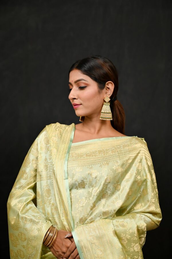 Pista Green Jal Work Mashru Silk Banarasi Saree - Image 3